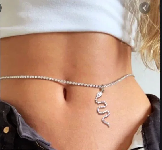 

Hot selling fashion simple personality rhinestone snake pendant single row diamond chain waist chain