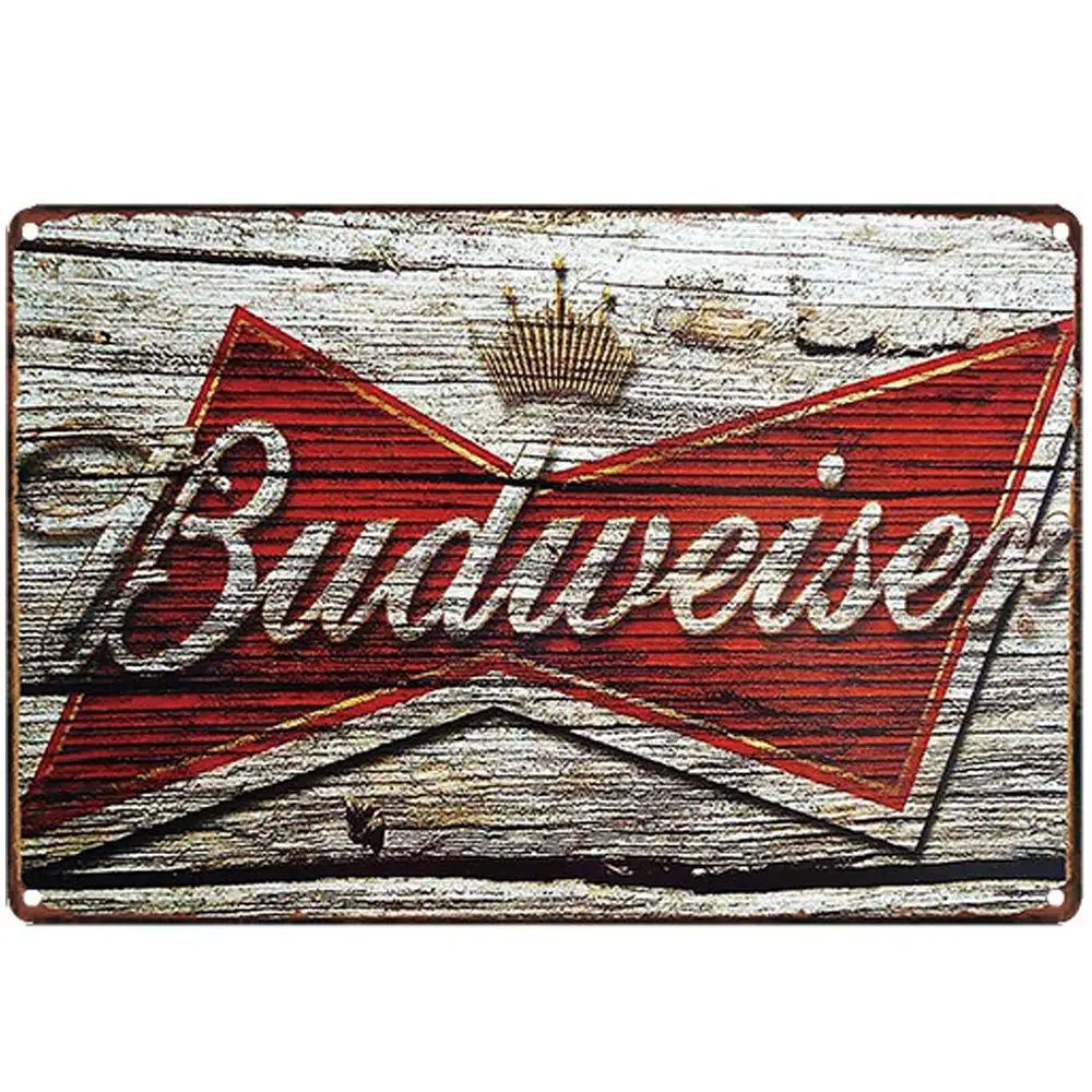 

Original Retro Design Look Like Wooden Budweiser Tin Metal Signs Wall Art Thick Tinplate Print Poster Wall Decoration