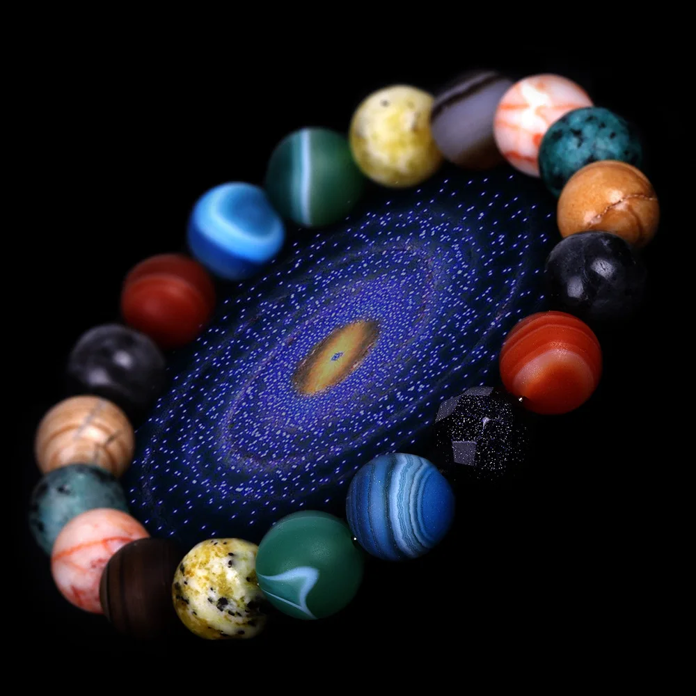 

Eight Planets Natural Stone Wristband Mala Bead Strand Bracelet For Men & Women Handmade Universe Solar Chakra Bracelet Jewelry