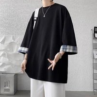 summer 4 colors oversized t shirt mens fashion casual plaid t shirt men korean loose short sleeved t shirt mens top s 2xl