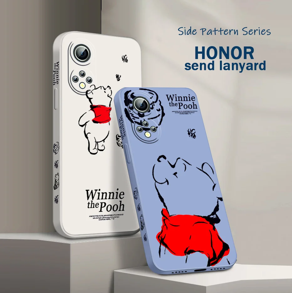 

Cartoon Winnie the Pooh Phone Case For Huawei Honor 60 SE 50 30S 20 20E 10X 10i 9X 9C 9S 8A Liquid Left Rope Funda Cover