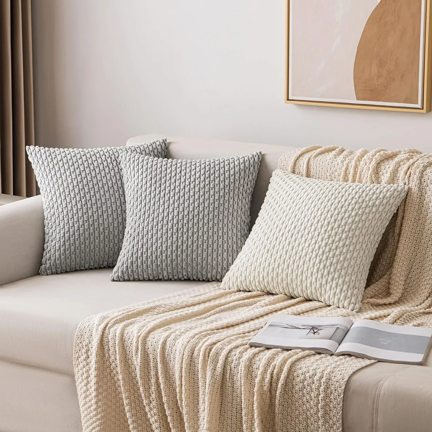 Серый наволочка 16x16 дюймов для гостиной дивана мягкий полосатый вельветовый