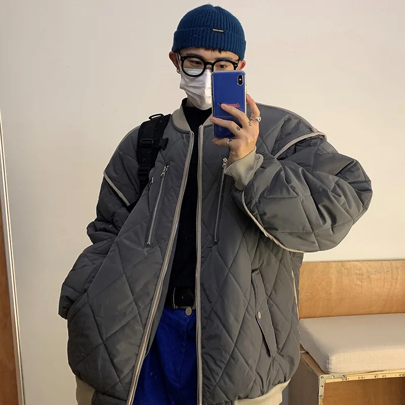 Mens Jacket 5xl Jacket Men's Large Baseball Cotton Jacket Youth Color Contrast Splicing Diamond Plaid Stand Collar Cotton Jacket