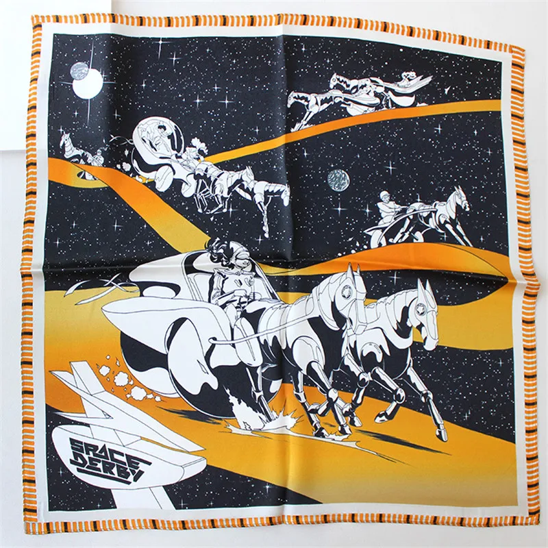 

Женский шелковый шарф POBING, 100% чистый шелк, квадратные шарфы с принтом коляски, Маленький носовой платок, оптовая продажа, хиджаб, обертывания 53x53 см