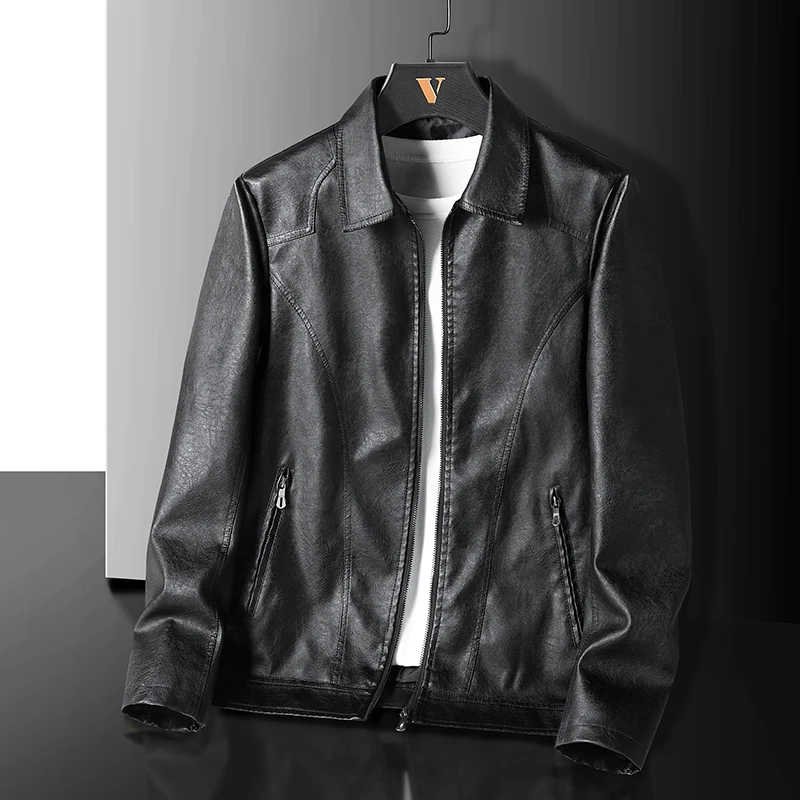 2022 Faux Leather Jacket Mens Jackets and Coats Turn-Down Motorcycle Jaquetas Masculinas Estilosas PU Oversize