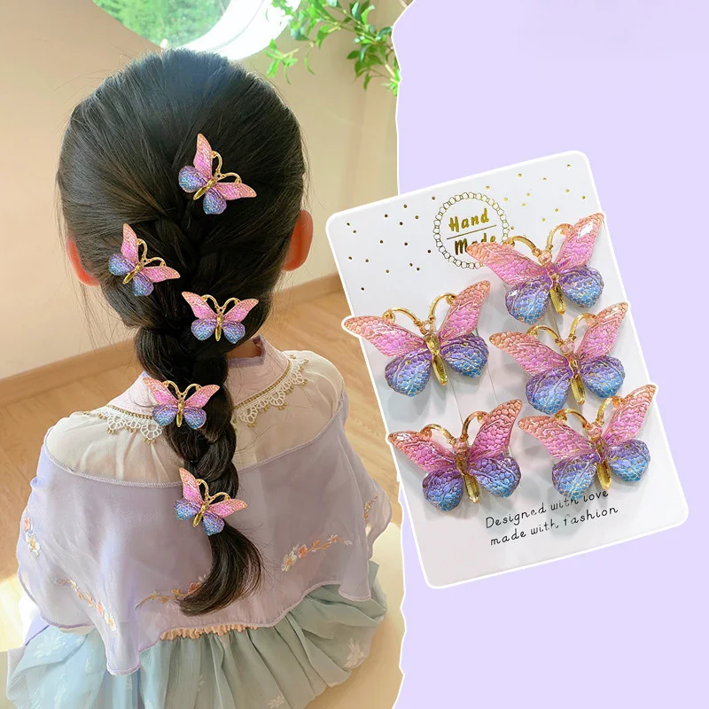 

5PCS Sweet Stereoscopic Color Gradient Baby Hairpins Cute Kids Hair Clips Children Headwear Princess Barrette Girls Accessories