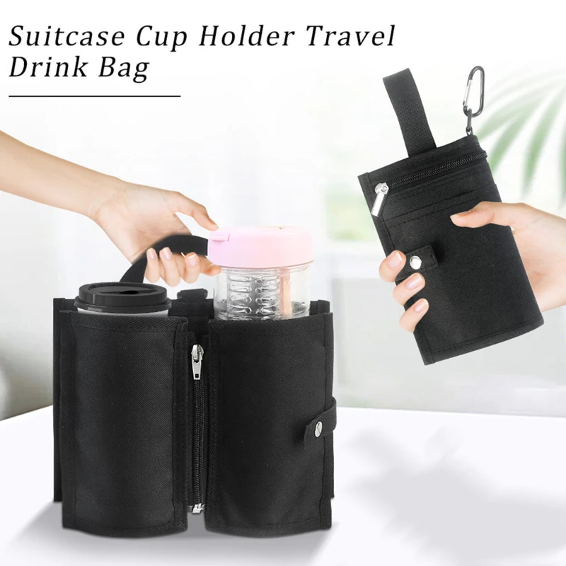 

Luggage Cup Holder Durable Free Hand Travel Luggage Drink Bag Travel Cup Holder Storage Bag Fits All Suitcase Solid Color 2023