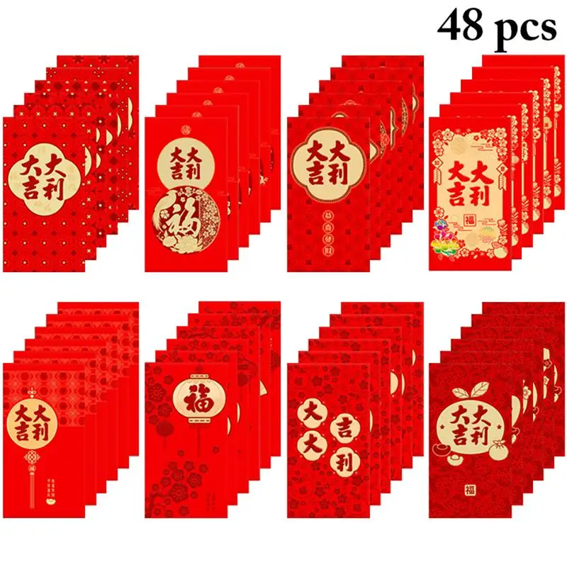 

48 шт. 2023 китайские красные конверты, китайский новый год, счастливая фотография, красные конверты Hong Bao, конверты для денег и года, наличные ...