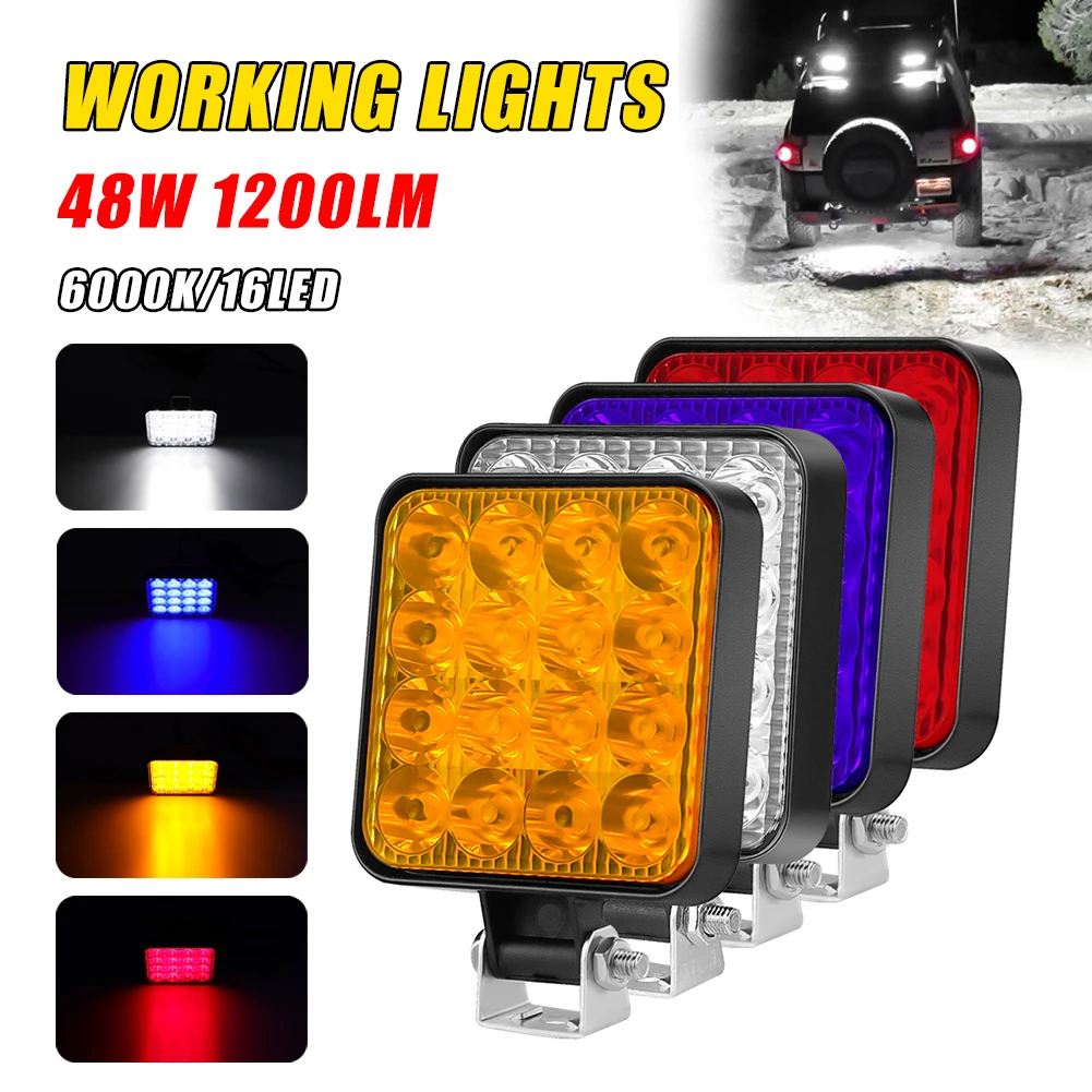 

New 1Pc Dust Proof 6000K Working Light Spotlight Truck Off Road Tractor 1200LM 12V 48W 16LED ABS+LED Accessories High Brightness