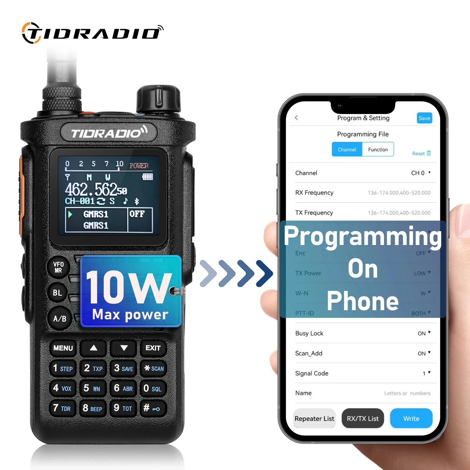 

TIDRADIO TD H8 10W Professional Walkie Talkie Long Range Two Way Ham Radio Bluetooth Connection Phone Wireless Programming