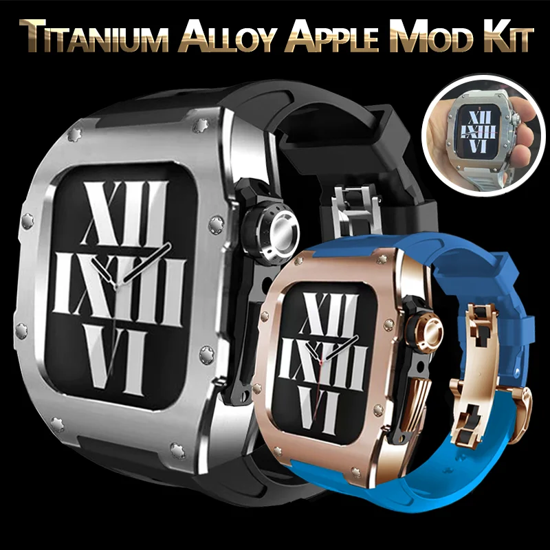 

Titanium Alloy Luxury Case for Apple Watch Band 45mm Series 7 6 Stainless Steel for Iwatch Series 5 4 SE 44MM Modification Kit