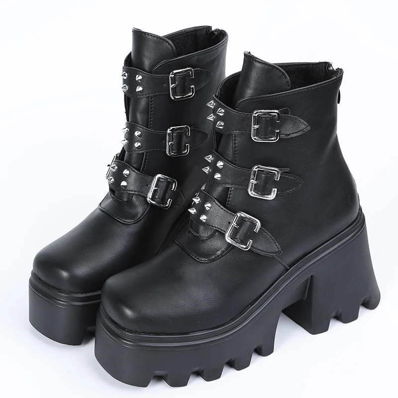 

Spring Autumn Rivet Women's Boots New Platform High Heeks Ankle Motorcycle Wedges Goth Zipper Laides Shoes 2022 Shoes for Women