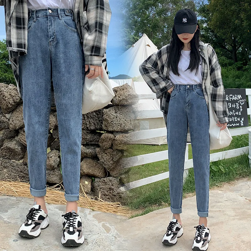 Стрейч-джинсы с высокой талией женские весенне-осенние модные прямые