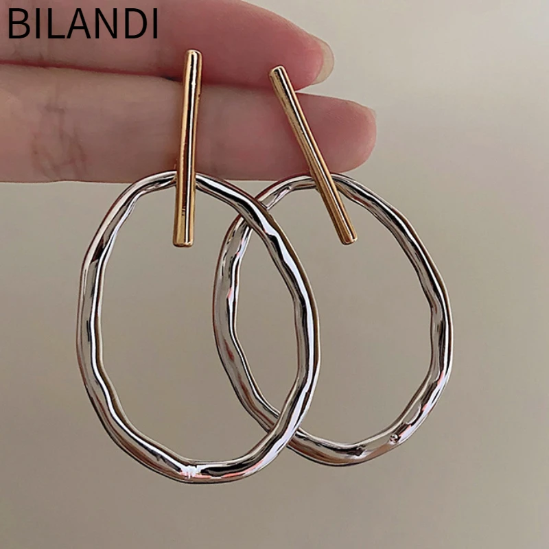 

Bilandi Modern Jewelry 925 Silver Needle Metallic Splicing Color Dangle Earrings For Women Female Gift Ear Accessories Hot Sale