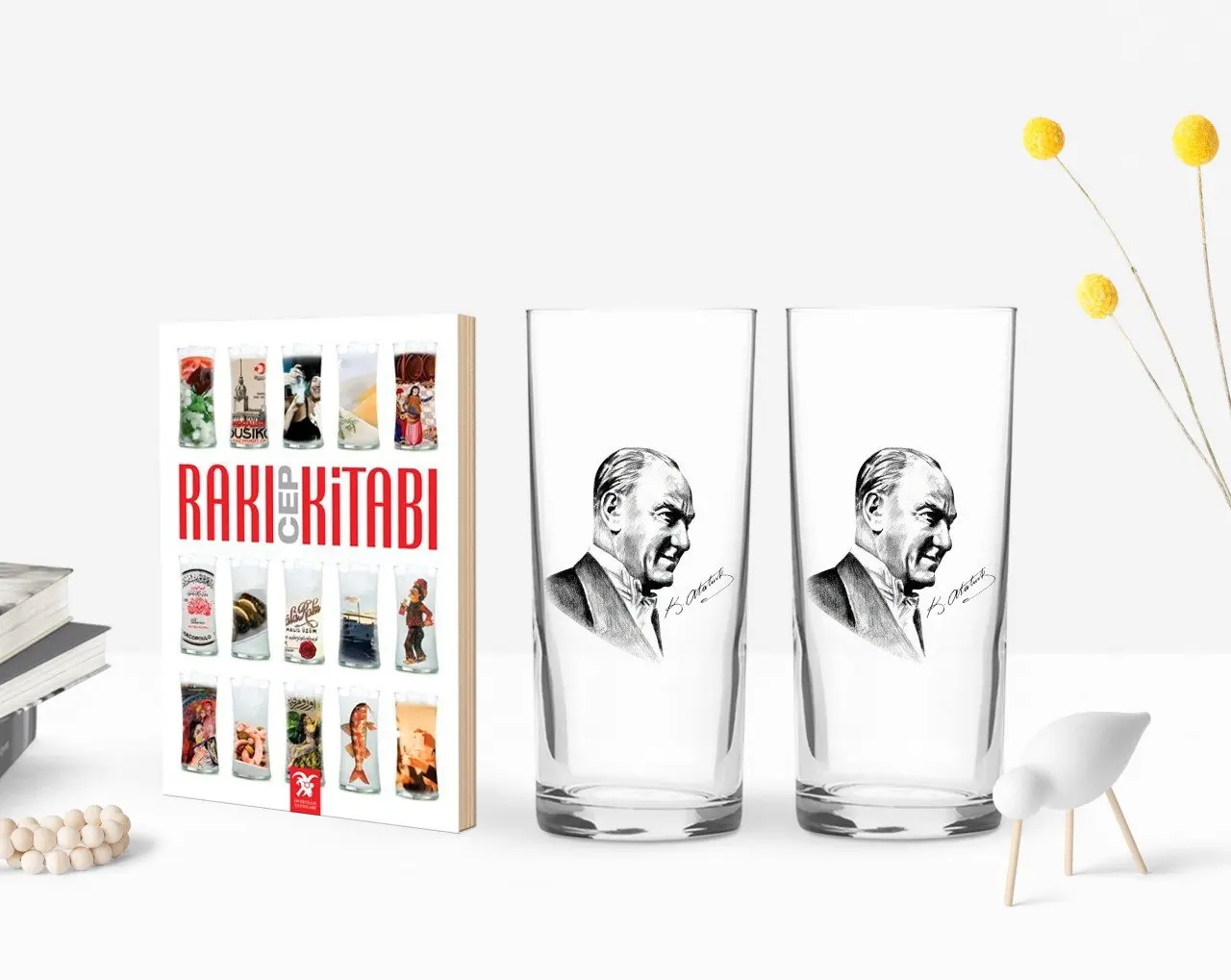 

BK дома напечатаны Ататюрк тематические двойной Arrack чашки и раки мобильный Гостевая книга свадебный подарок Seti-10