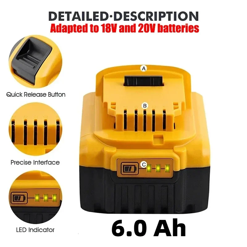 Фото 20 в/18 в 6 Ач для Dewalt DCB200 790 перезаряжаемая литиевая батарея макс. DCB206 DCB207 DCB204 DCB203 200 DCB181 DCS391N DCD740 DCD785 №2