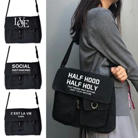 womens canvas crossbody bag youth fashion messenger bags girls large capacity shoulder bag casual handbag text pattern