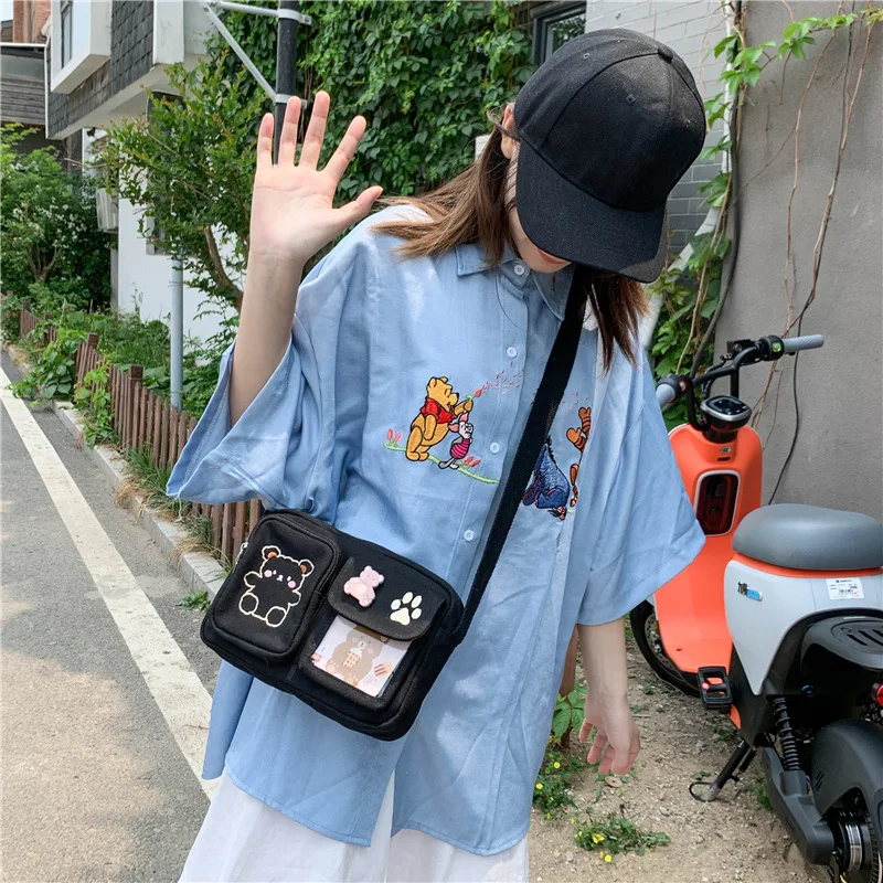 Women's Canvas One Shoulder Crossbody Fashion Shopping School Student Trend Mobile Wallet and Bag Girl Casual Kawaii Cute Bag