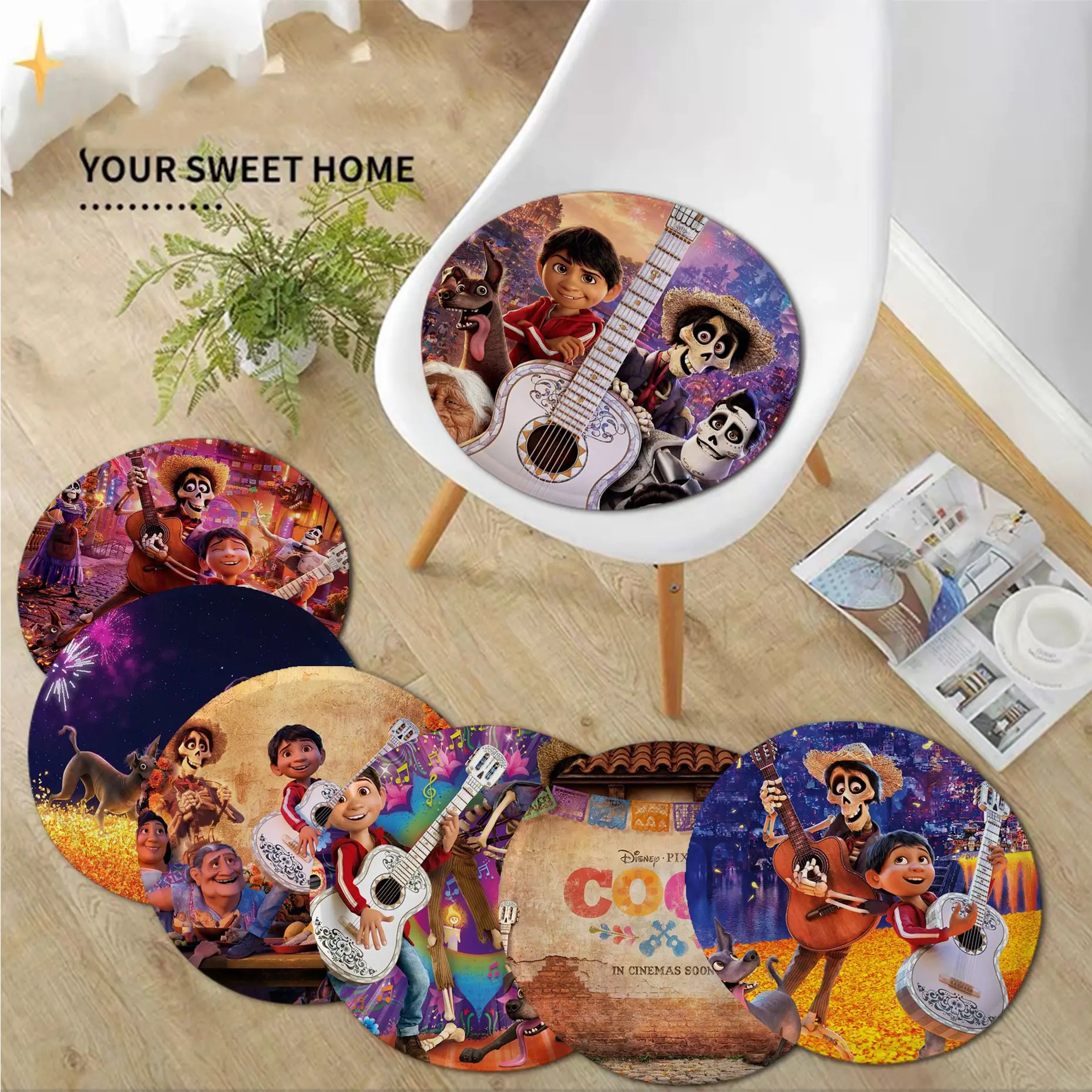 

Disney Coco Round Chair Cushion Soft Office Car Seat Comfort Breathable 45x45cm Chair Mat Pad