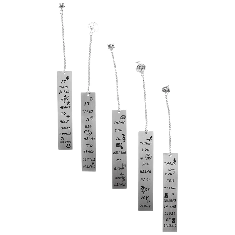 

5Pcs Teacher Bookmark Metal Teachers Appreciation Bookmark Thank You Present With Pendants Classic Bookmarks (Silver)