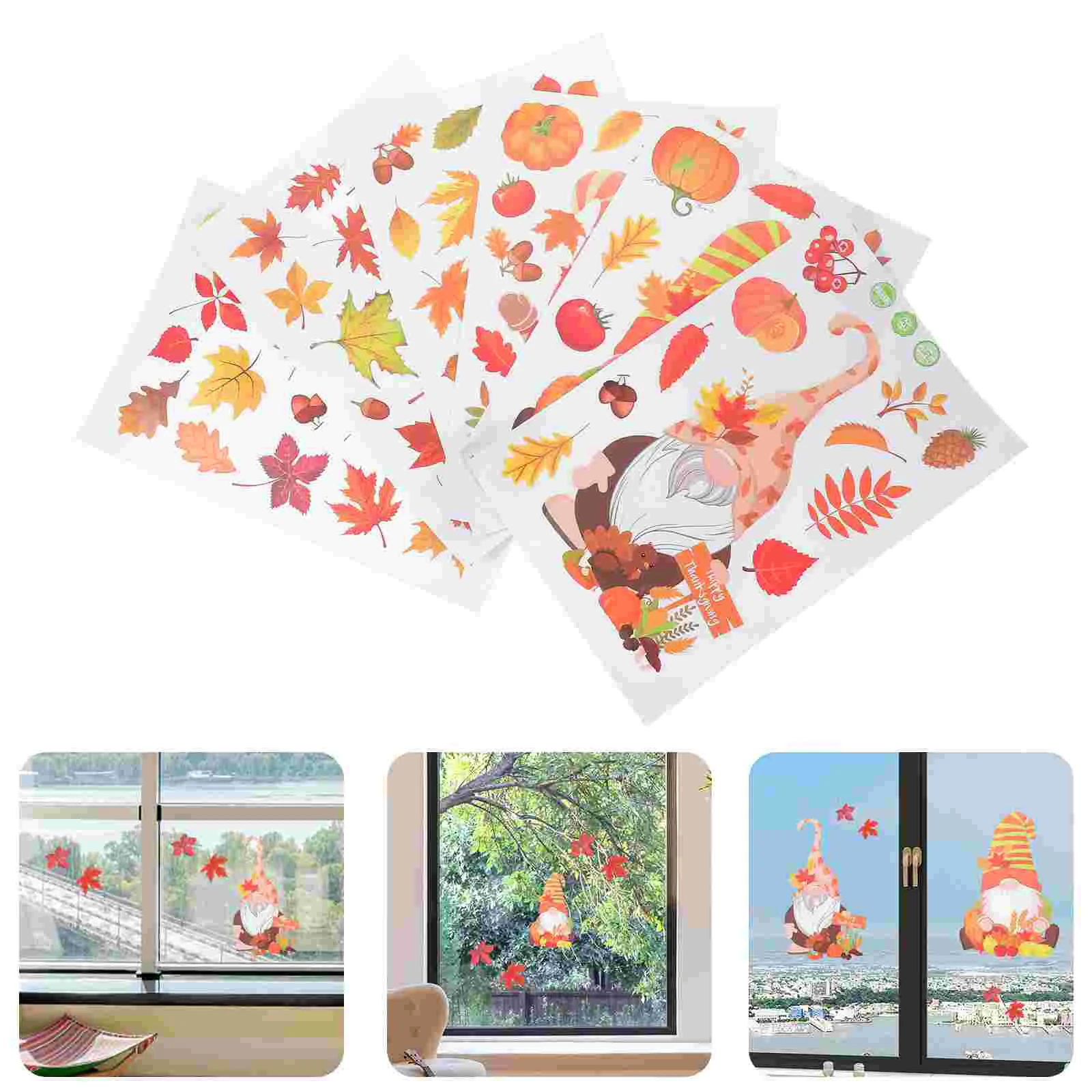 

6 Sheets Cartoon Pumpkin Decorations Halloween Window Clings Pvc Thanksgiving Static Decals