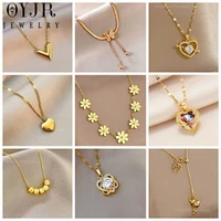 oyjr necklace for women stainless steel choker chains kpop heart pendants necklaces girls clavicle chain jewelry accessories