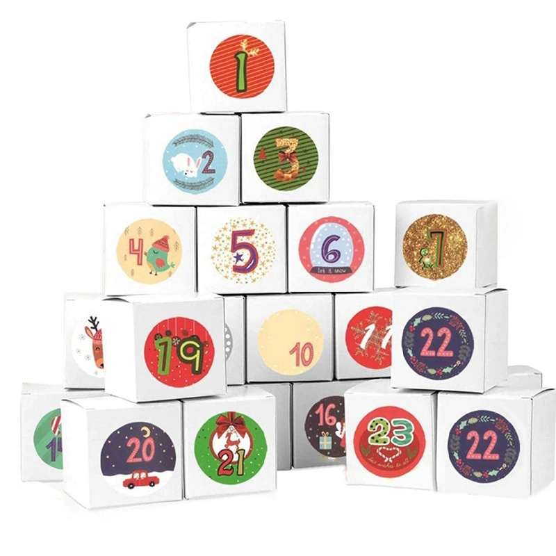 

24 Set Christmas Advent Calendar Paper Candy Box 24 Days Christmas Elements Candy Bags DIY Sacks DIY Candy Gift Bags