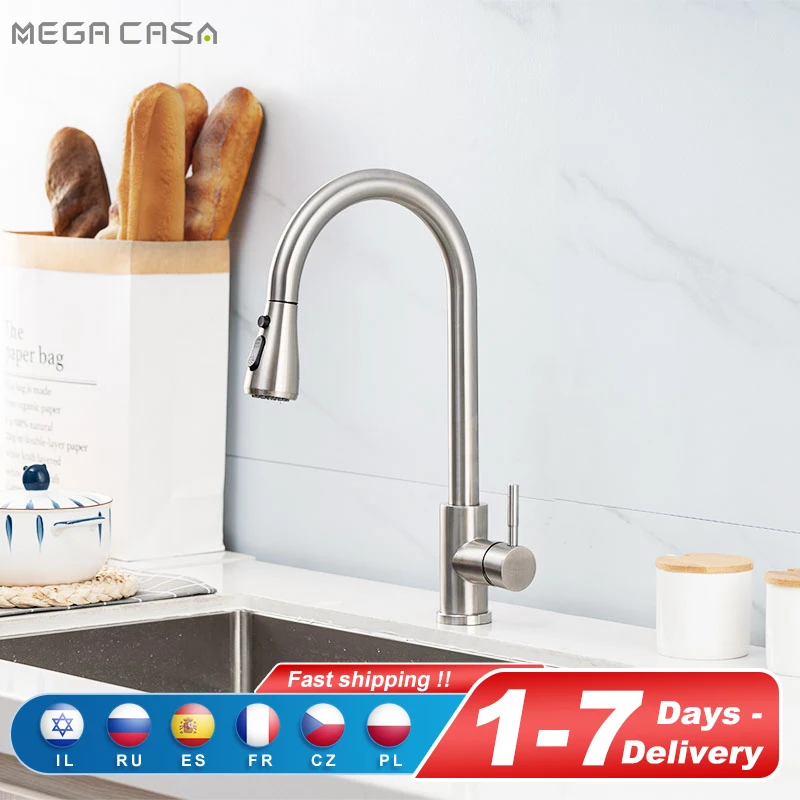 Pull Out Kitchen Sink Water Tap Deck Mounted Mixer Stream Sp