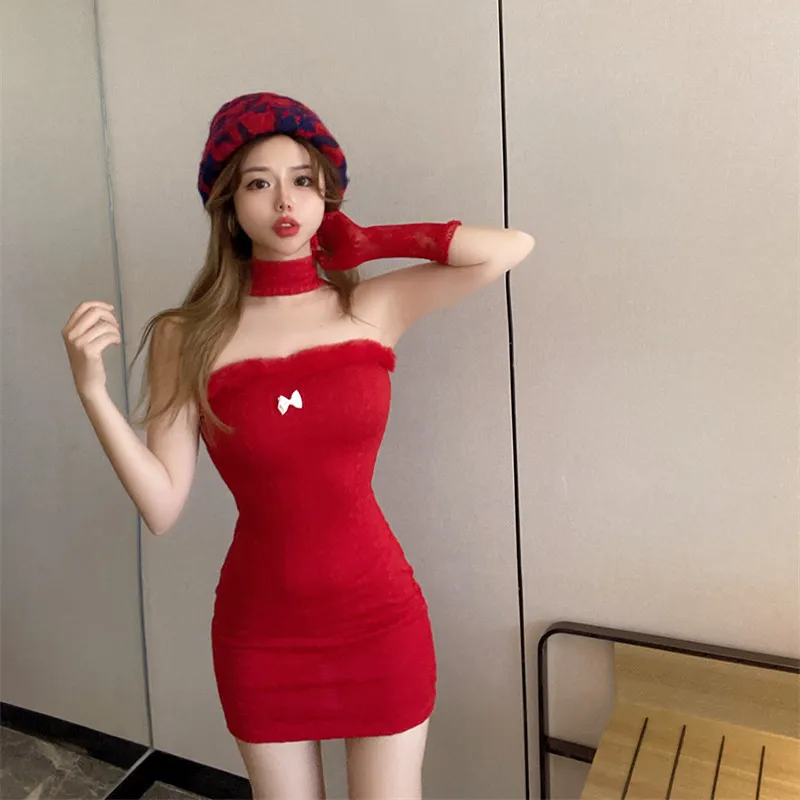 Gyaru Pure Desire сексуальное красное рождественское модное платье без рукавов с