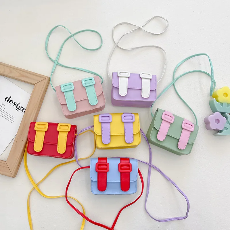 

Children's Bag Kids Purse Color Coin Cute Leather Bags Messenger Girls' Baby Boys Candy Handbag Small Fashion Shoulder Square