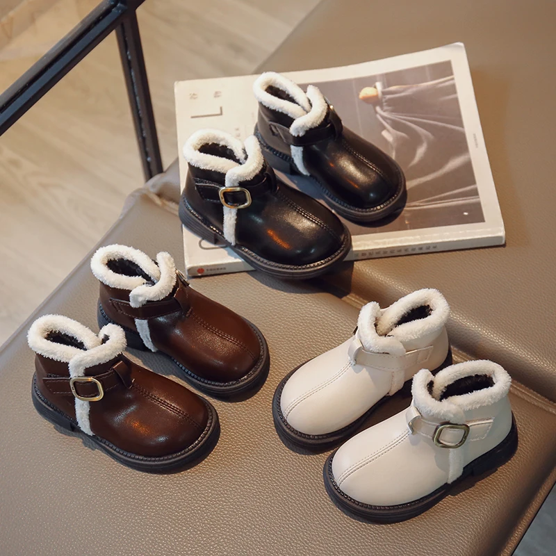 Ботинки на липучке для мальчиков и девочек однотонные милые Нескользящие