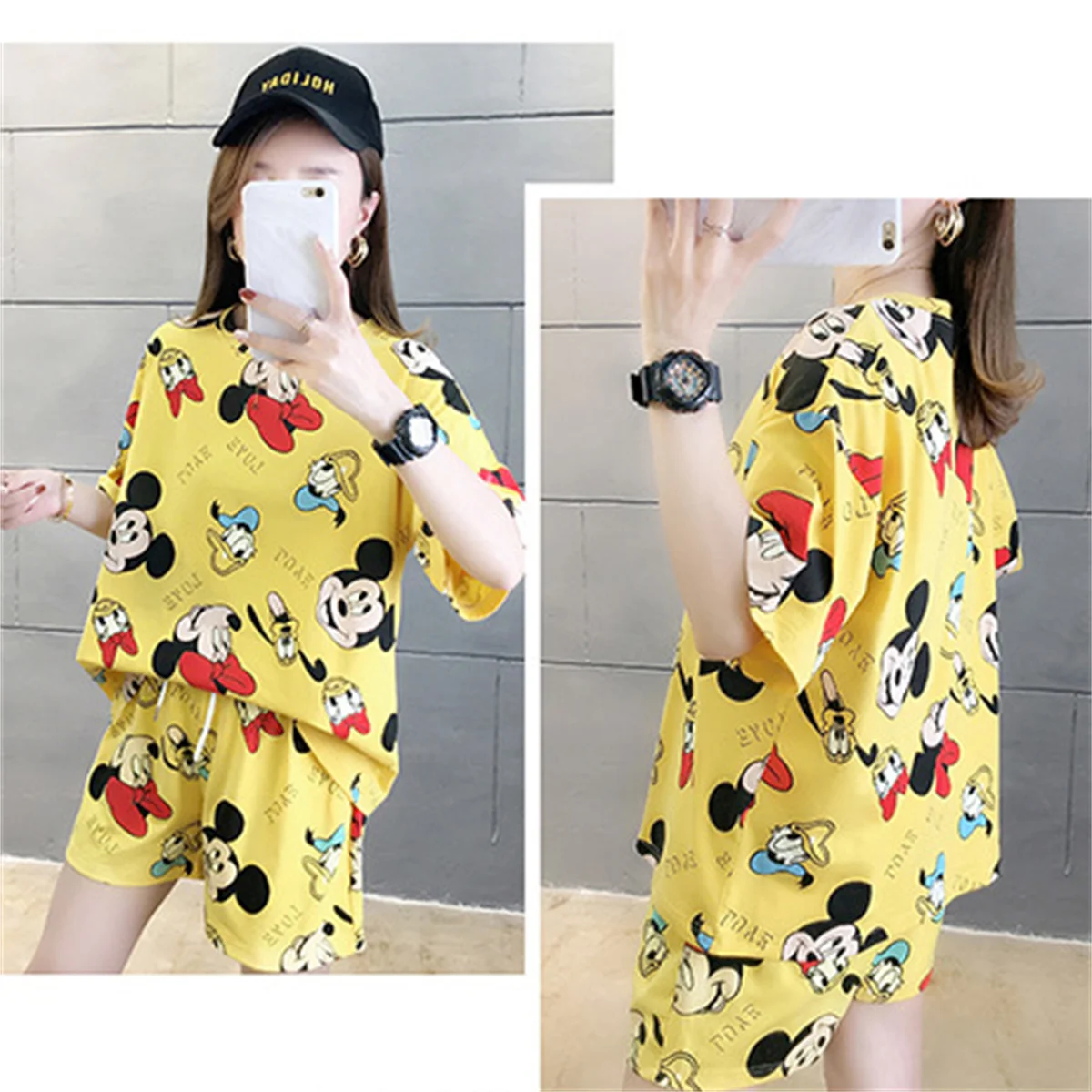 Женский летний пижамный комплект Hibobi из 2 предметов с милым мультяшным узором