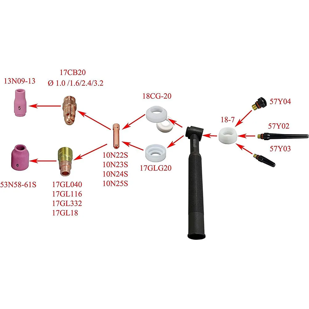 17GL18 1/8 &quotTIG газовые линзы комплект аксессуаров цанг 10N25S цанга TIG детали ручного
