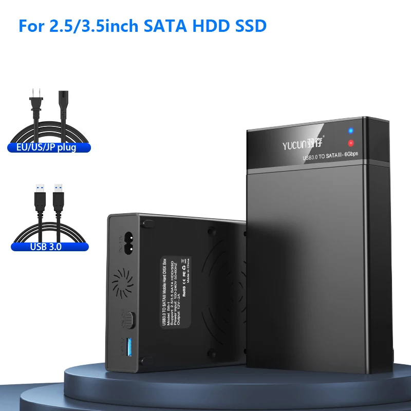 

Корпус для внешнего жесткого диска SATA с блоком питания для 3,5 2,5 дюйма SATA HDD SSD Чехол для мобильного USB 3,0 UASP до 6 Гбит/с