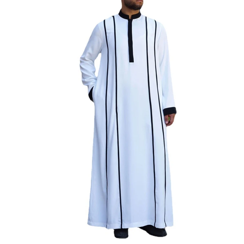 

Skin-friendly Muslim Clothing Traditional Eid Middle East Jubba Thobe Men Robe for w/ Long Sleeve Crew Neck Leisure Clot