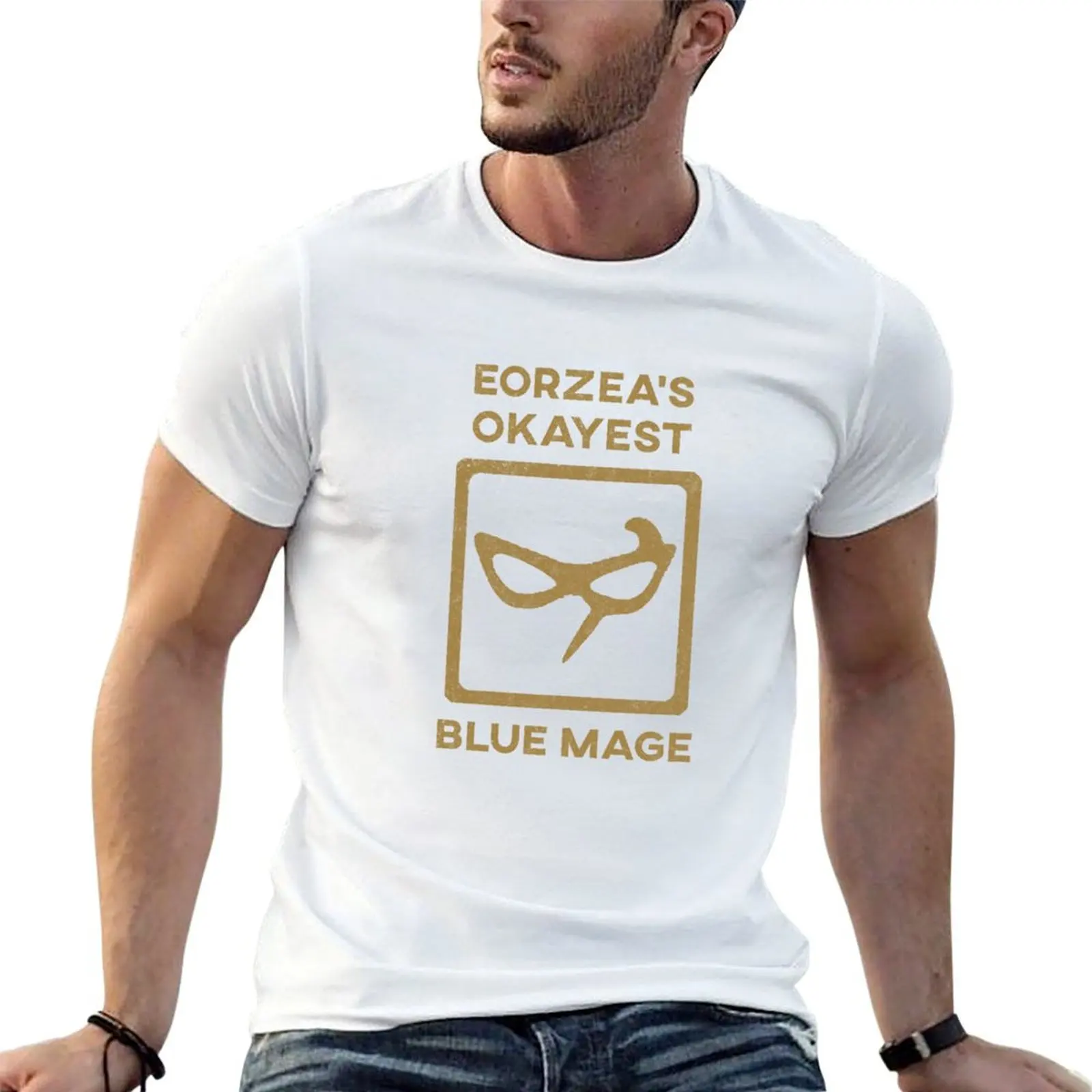 Фото Футболка Eorzeas Okayest BLU - XIV, мужская футболка с графическим принтом, комплект мужских футболок, белая футболка для мужчин, 100% хлопок, футболка класса люкс №1