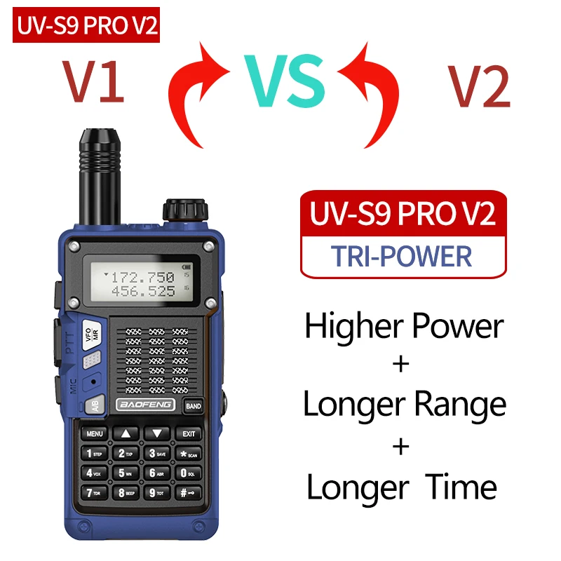 2 шт. BAOFENG UV-S9 Pro V2 большой радиус действия Tri-Power водонепроницаемый ручной