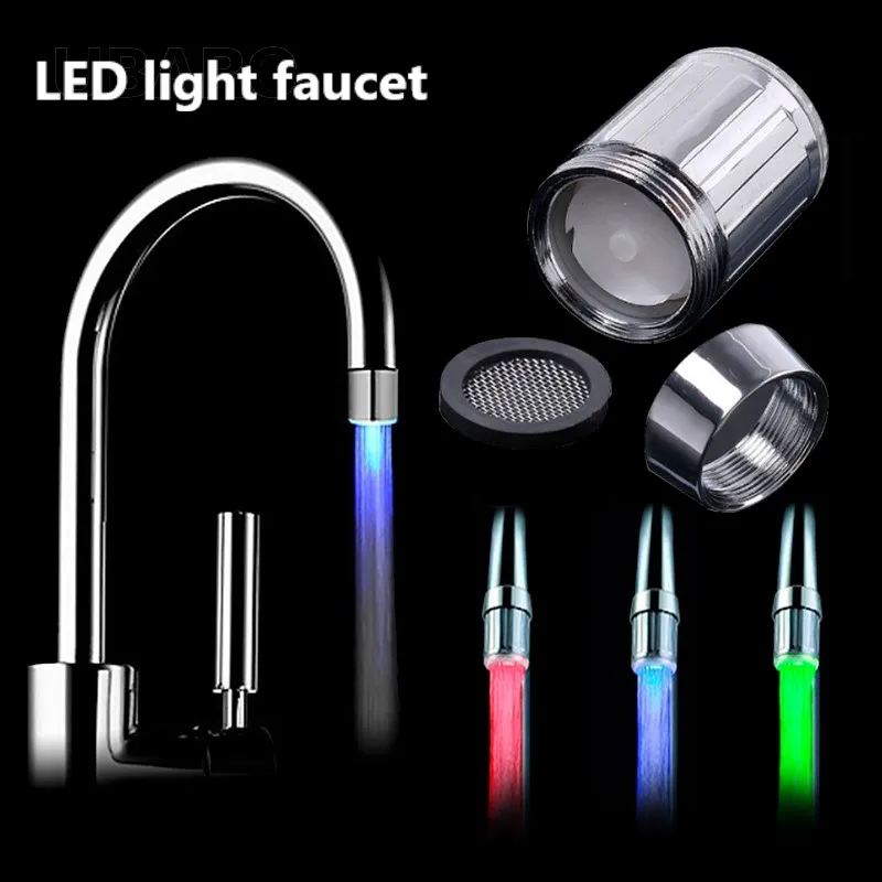 

Luminous LED Water Faucet Stream Light Kitchen Bathroom Shower Tap Nozzle Head 7 Color Change Temperature Sensor Light Faucet