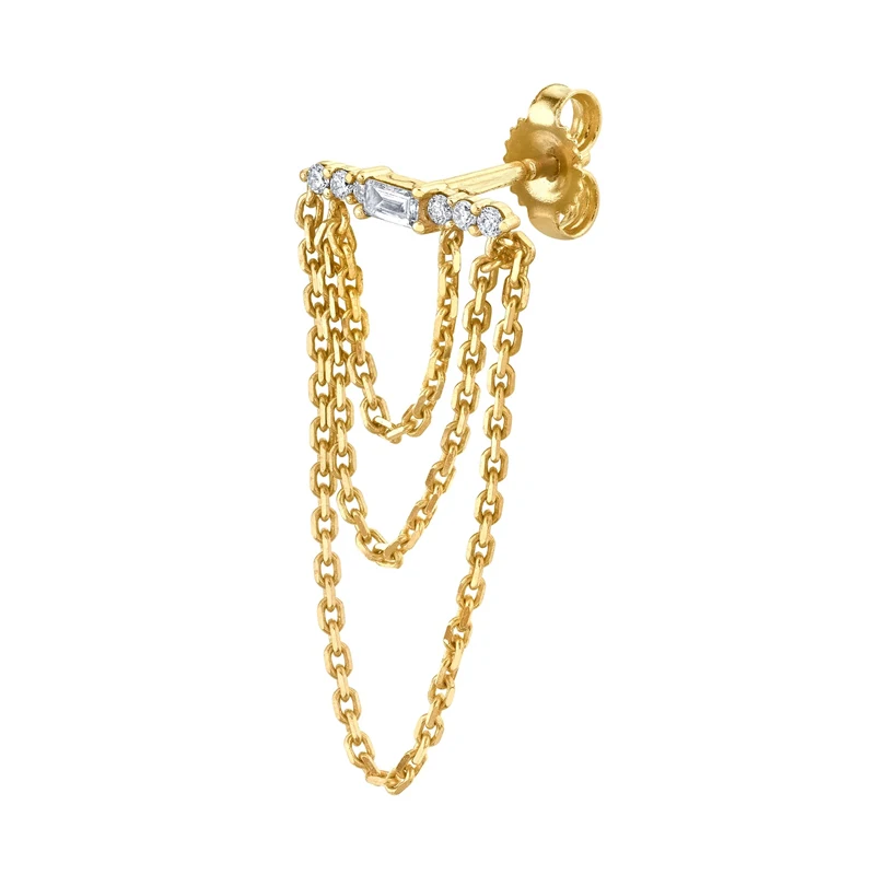 

Aide 925 Sterling Silver White Blue Champagne Zircons Bar Stud Earrings With Three Layers Dangling Chain Tassel Earrings Jewelry