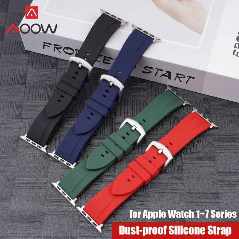 

Silicone Strap for Apple Watch iwatch 7 6 5 4 3 2 SE 41mm 45mm 38mm 42mm 40mm 44mm Dust-proof Rubber Men Replace Bracelet Band