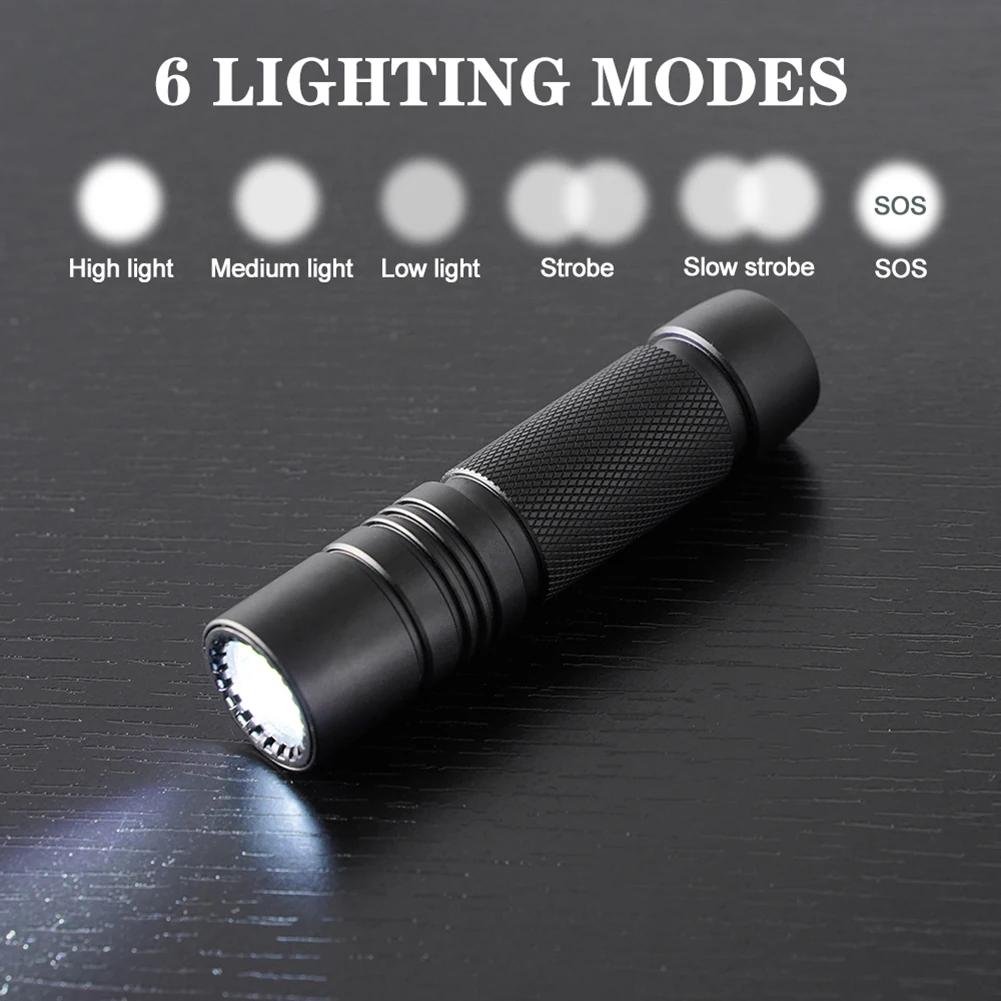

USB-C Rechargeable LED Mini Flashlight Portable 300lm 6 Modes IPX4 Waterproof Emergency Pocket Torch Lamp for Outdoor Hunting