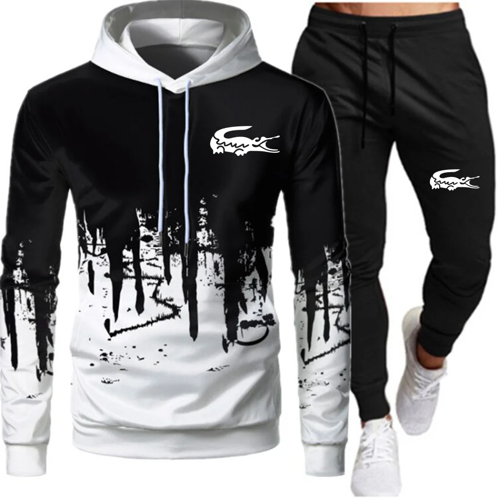 

3D ink brand printed fashion hoodie Tracksuits Men Set hooded Thicken Fleece Hoodies + Sweatpant 2021 Winter Spring Sweatshirt S