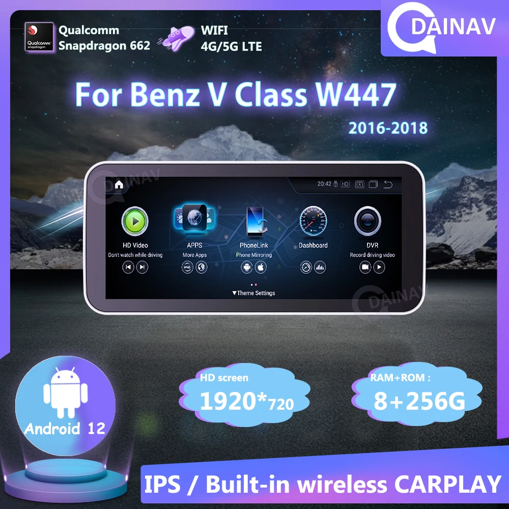 

Android 12 320 ГБ для Mercedes Benz V Class W447 2016-2018 V260 V250 радио Авторадио Стерео GPS навигация мультимедийный плеер