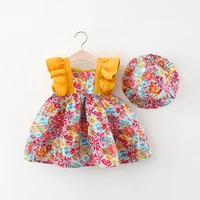 2022 new printed dress hat two piece girls western style childrens clothing infant trend dress lww10106