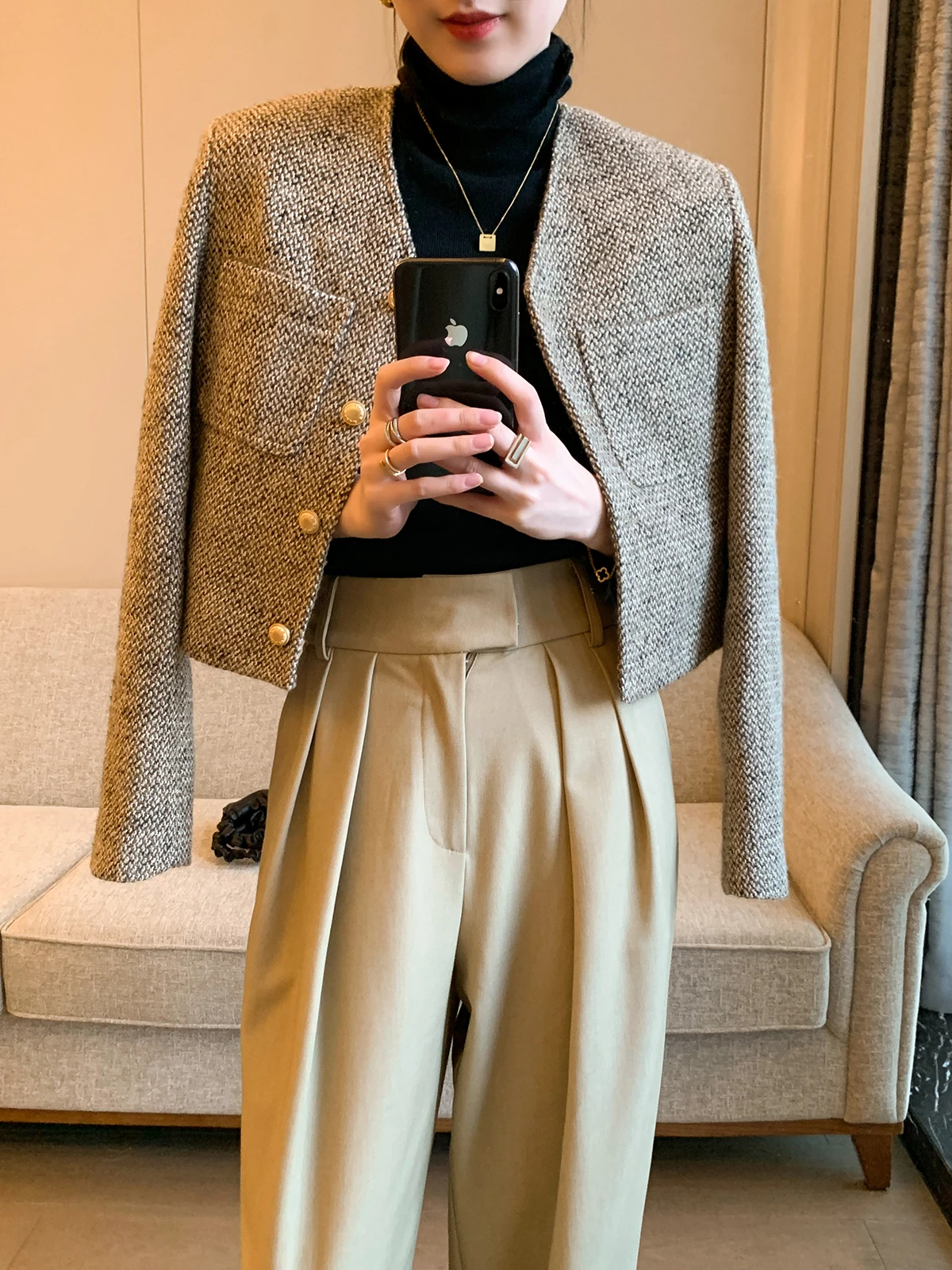 Большой брендовый встречный распродажа изящный твидный французский короткий