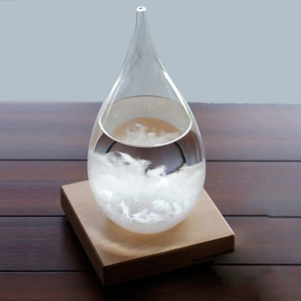 

Mini Desktop Droplet Storm Glass Bottle Weather Forecast Predictor Monitor Barometer With Wooden Base Home Tabletop Decoration