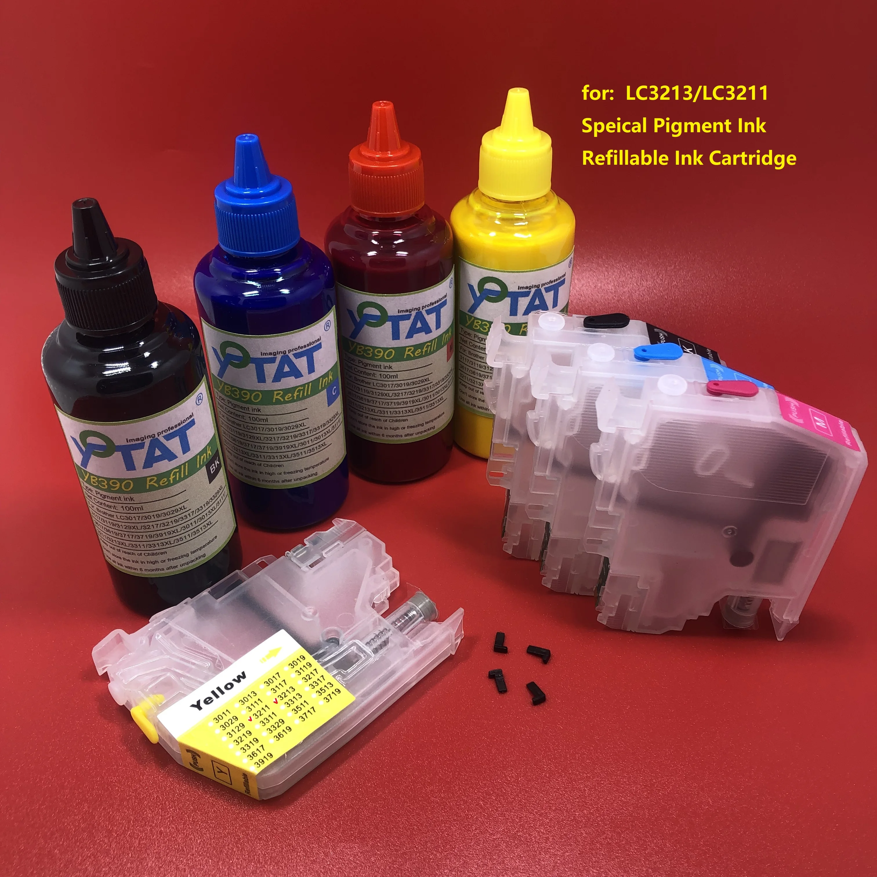 Пигментные чернила YOTAT 4 × 100 мл + 1 набор многоразовых чернильных картриджей LC3213