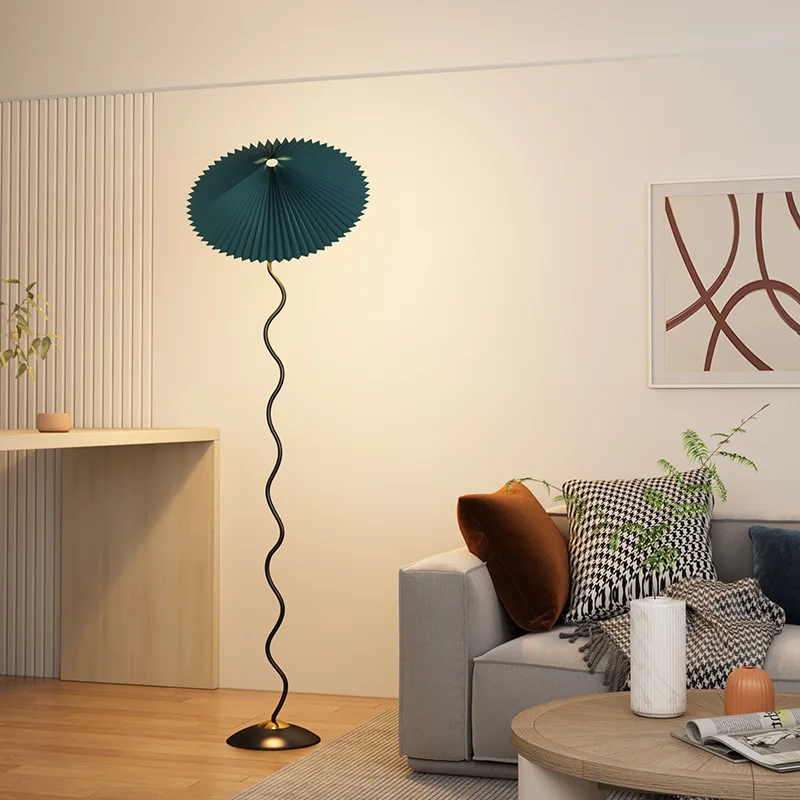 

Vintage Danish Art Umbrella LED Floor Table Lamps Designer Pleated Nordic for Living Room Corner Bedroom Decor Bedside Cafe