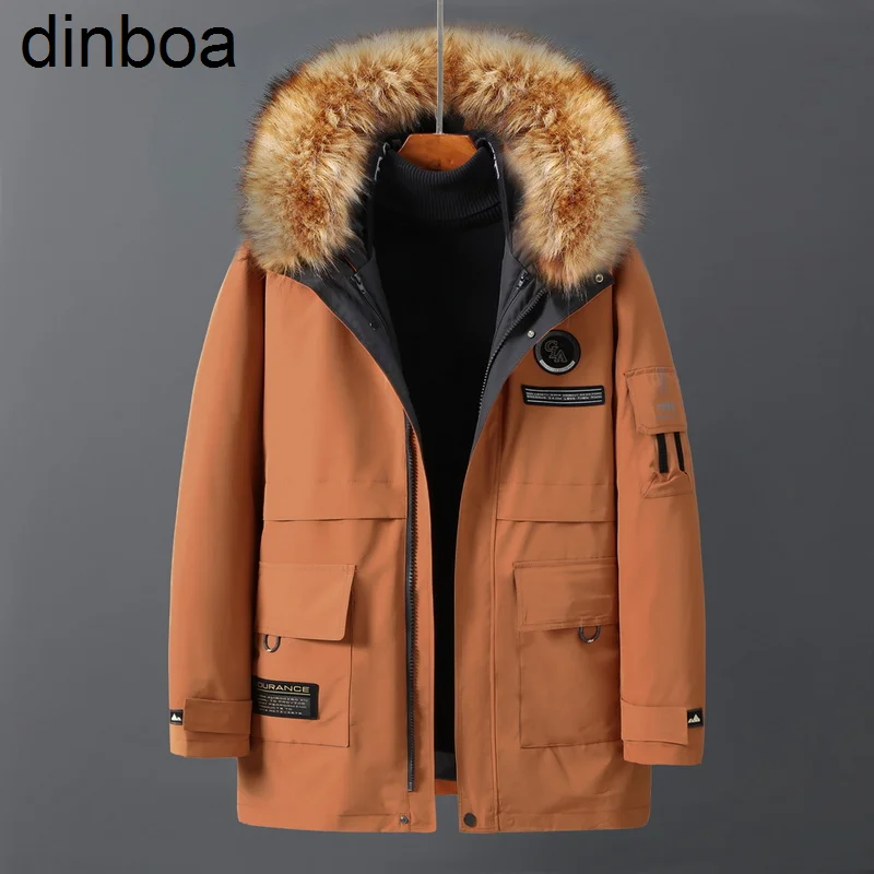 

Зимняя мужская куртка Dinboa-2022, парки, толстые хлопковые парки с капюшоном и большим мехом, толстые теплые парки в стиле панк, зимнее Мужское п...