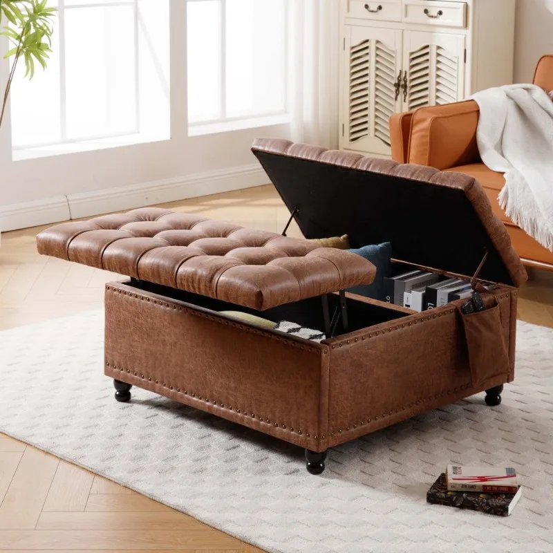 Drawers 35 Inch Extra Large Storage Ottoman Coffee Table Lift Top Faux Leather Armario De Ropa Living Room Bedroom